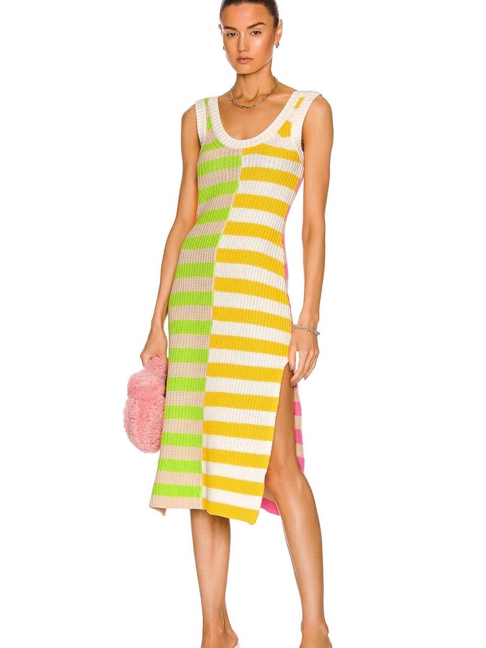 STAUD Striped Knit Swim Coverup in Yellow, Green, Pink